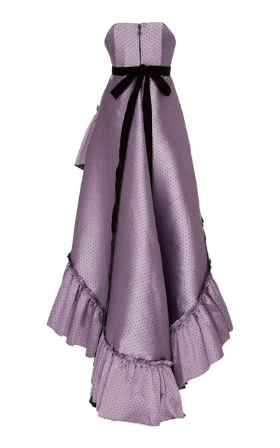 Philosophy Di Lorenzo Serafini Ruffled Polka-dot Jacquard High-low Gown In Purple