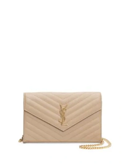 Saint Laurent Medium Monogram Matelassé Leather Wallet-on-chain In Tan