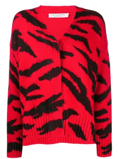 Philosophy Di Lorenzo Serafini Zebra-intarsia Wool Cardigan In Red