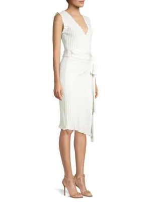 Milly V-neck Rib-knit Wrap Dress In White | ModeSens