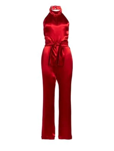 Carolina Ritzler Satin Halter Tie-waist Jumpsuit In Red Satin