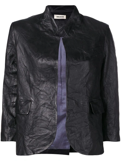 Zadig & Voltaire Verys Open Front Crinkle Leather Jacket In Noir