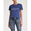 Balmain Womens Dark Blue Logo-print Cotton-jersey Short Sleeve T-shirt