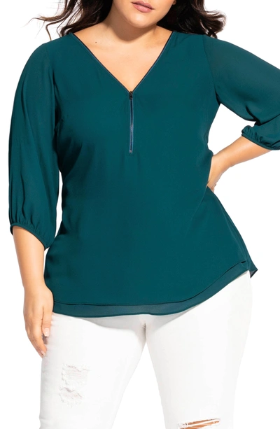City Chic Sexy Fling Zip Front Top In College Green