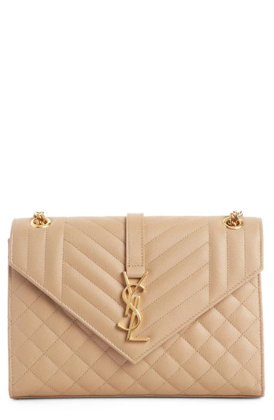 Saint Laurent Large Envelope Calfskin Shoulder Bag In Cork/ Cork