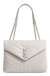 Saint Laurent Loulou Medium Ysl Matelasse Calfskin Flap-top Shoulder Bag In White