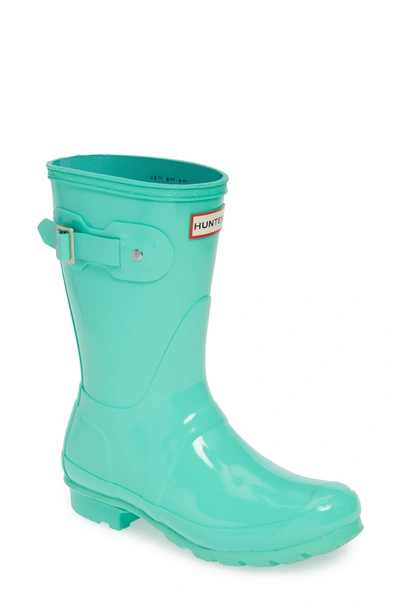 Hunter Original Short Gloss Waterproof Rain Boot In Ocean Swell