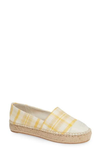 Tory Burch Colorblock Platform Espadrille In Yellow Check In Plaid/ Ivory
