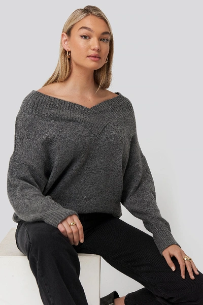 Na-kd Slip Shoulder Knitted Sweater - Grey