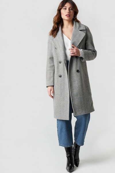 Na-kd Herringbone Double Breasted Coat Grey In Grey Pattern