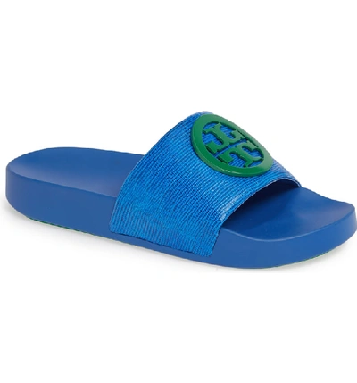 Tory Burch Lina Slide Sandal In Bright Tropical Blue/ Vineyard
