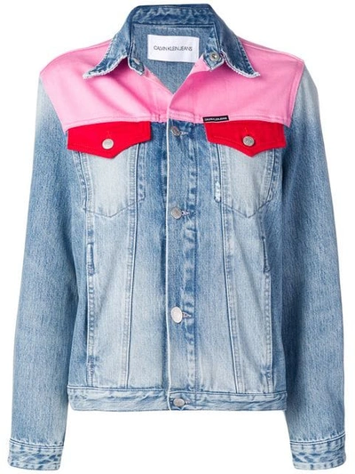 Calvin Klein Jeans Est.1978 Cotton Colorblocked Trucker Jacket In Blue