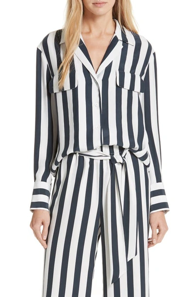 Frame Striped Washed-silk Shirt In Navy Multi