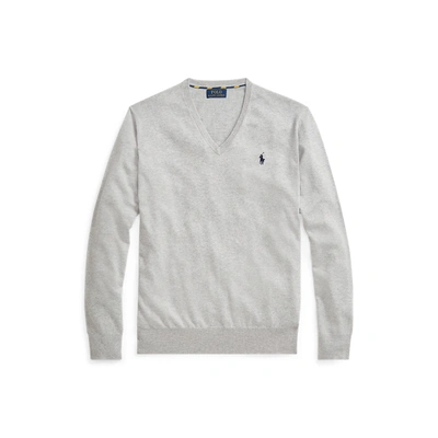 Polo Ralph Lauren Men's Cotton V-neck Sweater In Gray Heather