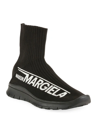 Maison Margiela Men's Logo-knit High Sock Sneakers In Black