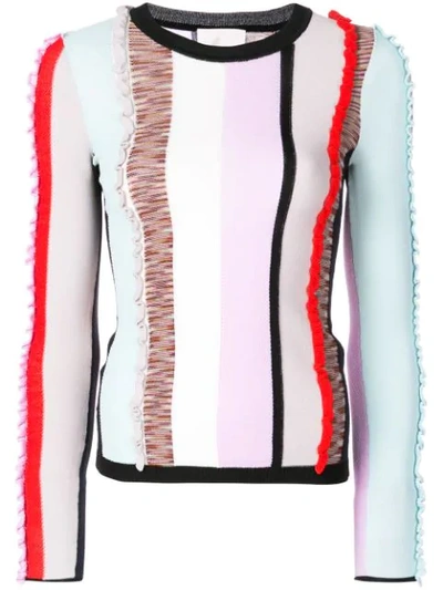 Cinq À Sept Frill Stripe Panel Sweater In Multicolour