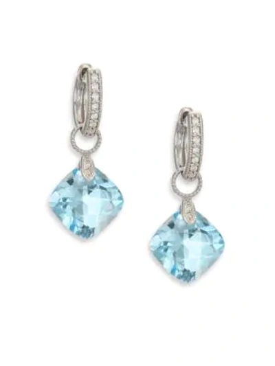 Jude Frances Lisse Sky Blue Topaz, Diamond & 18k White Gold Cushion Earring Charms In White Gold Blue