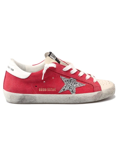 Golden Goose Superstar Glittered Star Sneakers In Strawberry Suede-silver Glitte