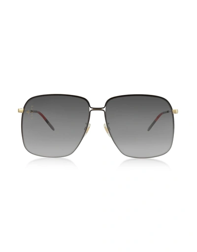 Gucci Gg0394s Rectangular-frame Metal Sunglasses W/mini Interlocking G Logo