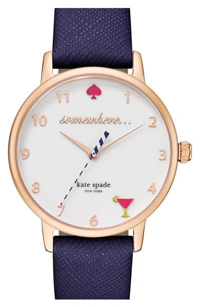 KATE SPADE 'METRO - SOMEWHERE' LEATHER STRAP WATCH, 34MM KSW1040