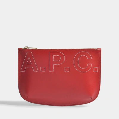Apc Embroidered Sarah Logo Pouch In Dark Red Calfskin