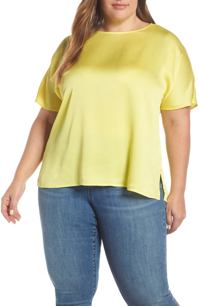 Vince Camuto Pleat Back Hammered Satin Top In Blazing Yellow