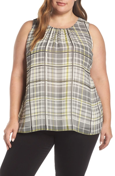 Vince Camuto Plaid Shades Sleeveless Blouse In Blazing Yellow