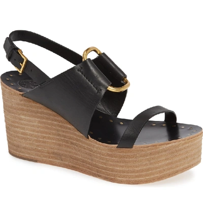 Tory Burch Ravello Slingback Leather Platform Sandals In Perfect Black