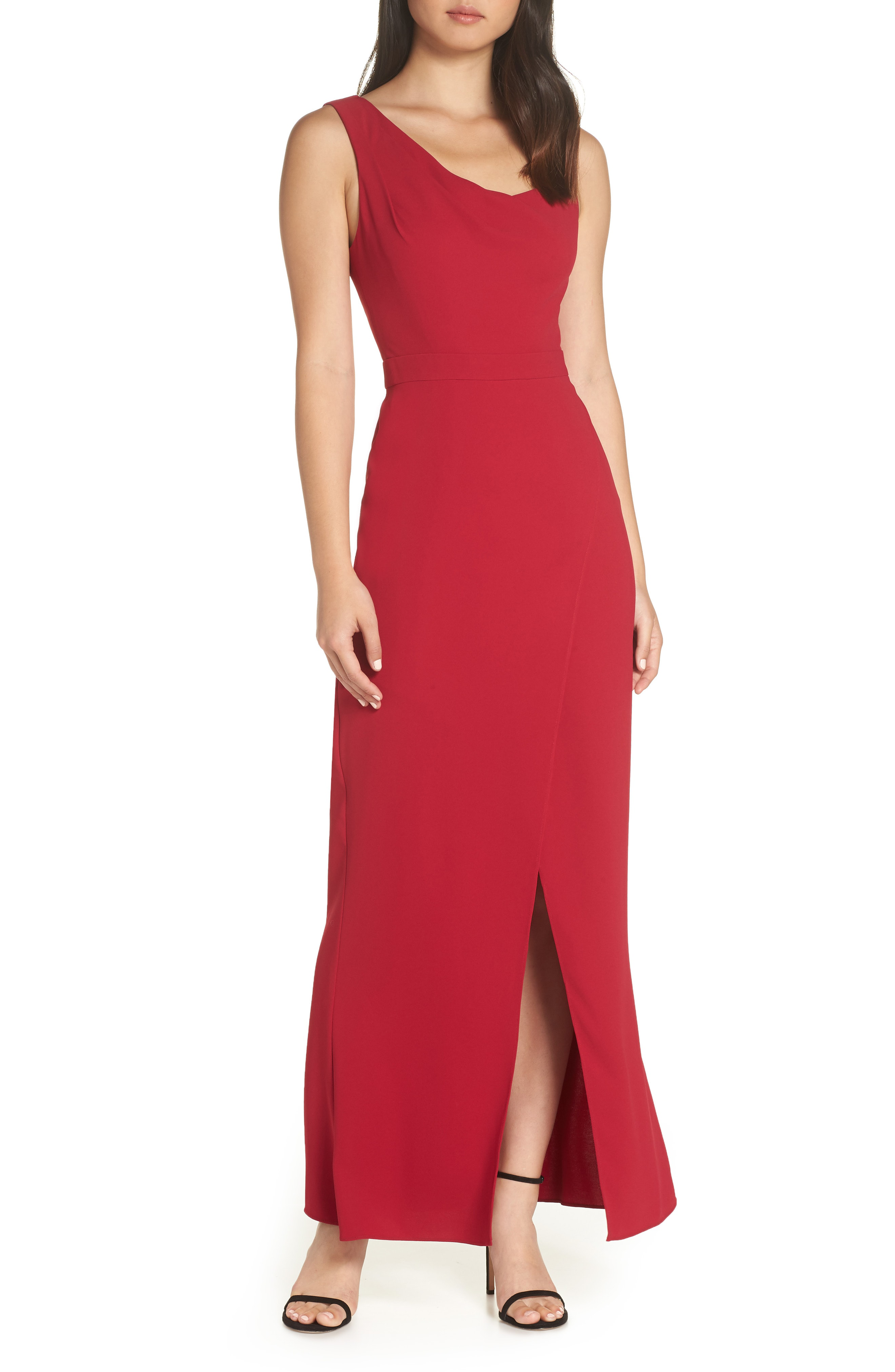 Harlyn Draped Neck Evening Dress In Crimson | ModeSens