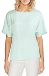 Vince Camuto Pleat Back Hammer Satin Top In Light Seaglass