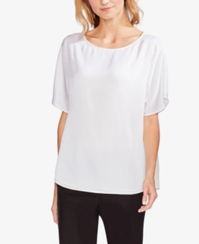 Vince Camuto Pleat Back Hammer Satin Top In Pearl Ivory