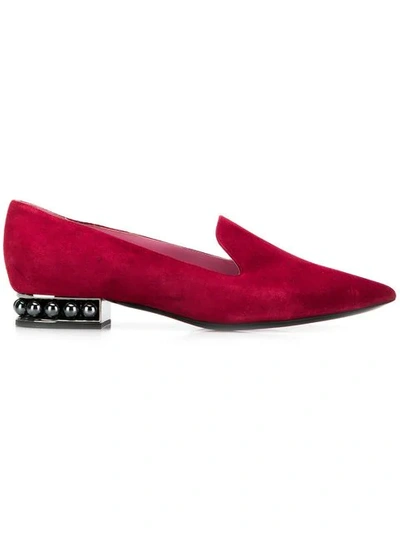 Nicholas Kirkwood 'casati' Faux Pearl Heel Suede Skimmer Loafers In Red