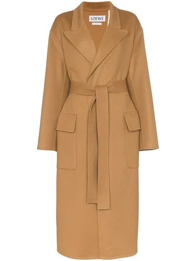 Loewe Belted Silk Panel Embellished Mid Length Coat In Neutrals