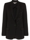 Stella Mccartney Tonal Flower Embellished Wool Blazer In 1000 Black