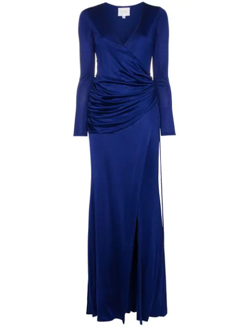 Galvan Allegra Ruched Side High Split Maxi Dress In Blue | ModeSens