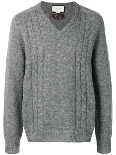 Gucci Jacquard Logo Knit Sweater In Grey