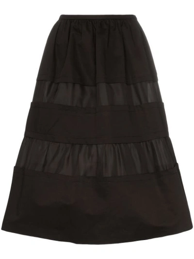 Marni Tonal Stripe Cotton And Linen Skirt In Black
