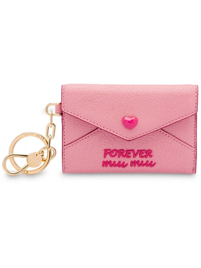 Miu Miu Madras Love Mini Envelope Keyring In Pink
