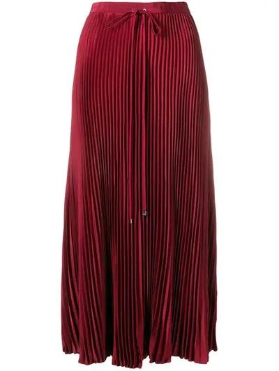 Tibi Mendini Pleated Twill Midi Skirt In Red