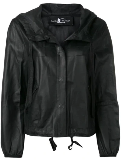 Luisa Cerano Hooded Leather Jacket In Black