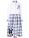 Mira Mikati Flower Embroidered Shirt Dress In White/ Blue Check