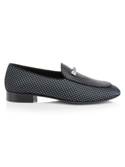 Giuseppe Zanotti Diamond Studded Zip Detail Leather Loafers In Nero