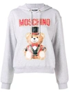 Moschino Logo Bear Print Hoodie In Grey