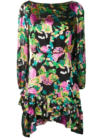 Saloni Hydrangea Print Mini Dress In Black