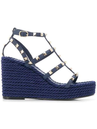 Valentino Garavani Rockstud Torchon Wedge Sandals In Cg6 Pure Blue