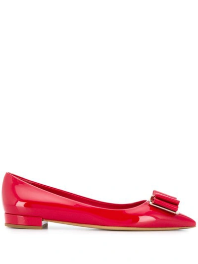 Ferragamo Double Bow Ballerina Shoes In Red
