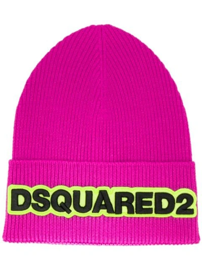 Dsquared2 Logo Patch Beanie In Pink
