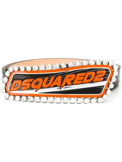 Dsquared2 Embellished Logo Belt In Black