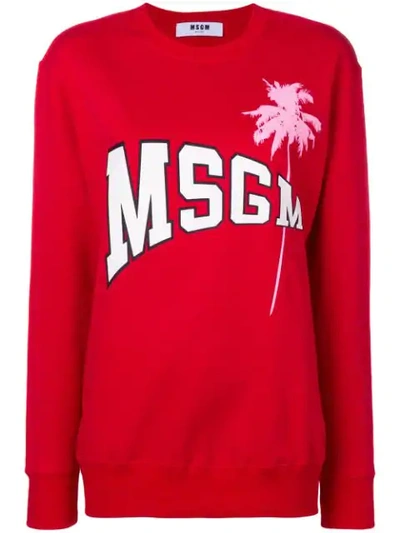 Msgm Printed Logo Sweater In Red