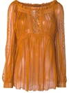 Alberta Ferretti Sheer Pleated Blouse In Brown